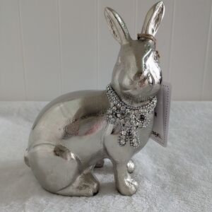 NWT Silver Decorative Bunny Figurine with Rlhinestone Bow